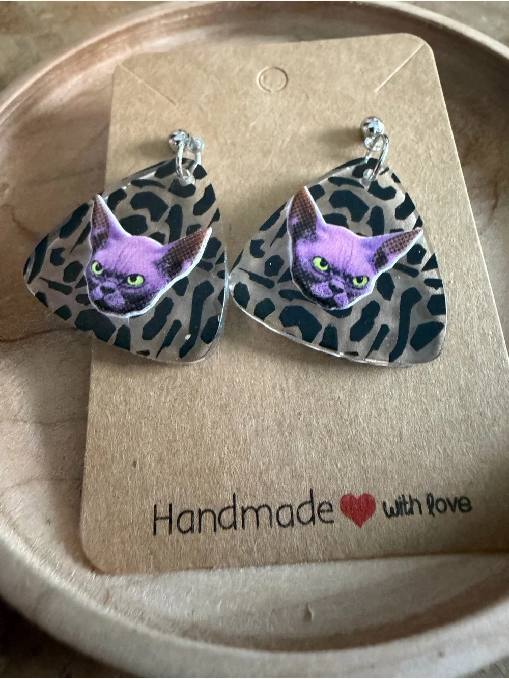 Handmade Purple Cat Earrings for Pets Cat Lovers